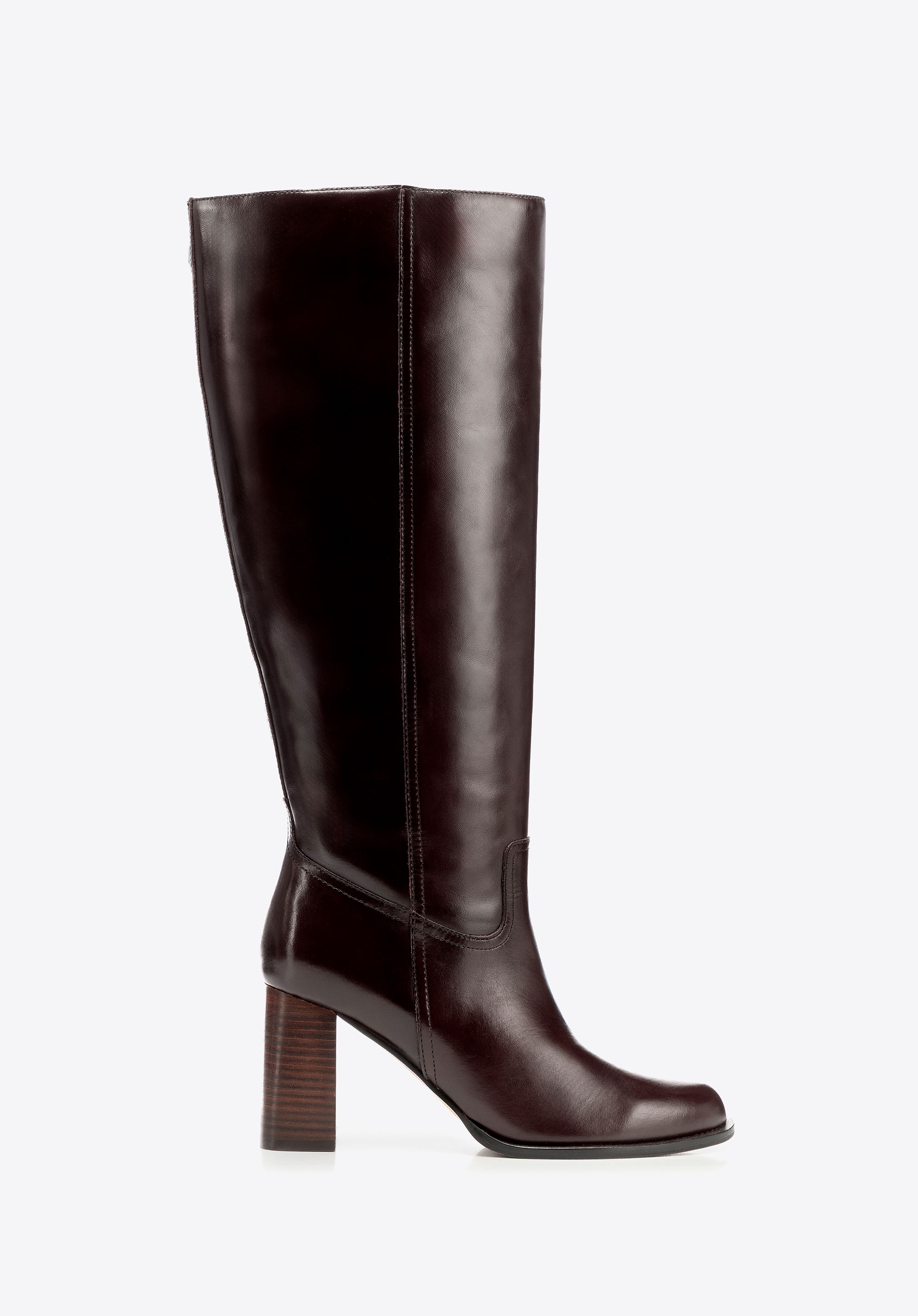 Damskie kozaki ze skóry naturalnej na słupku brązowe