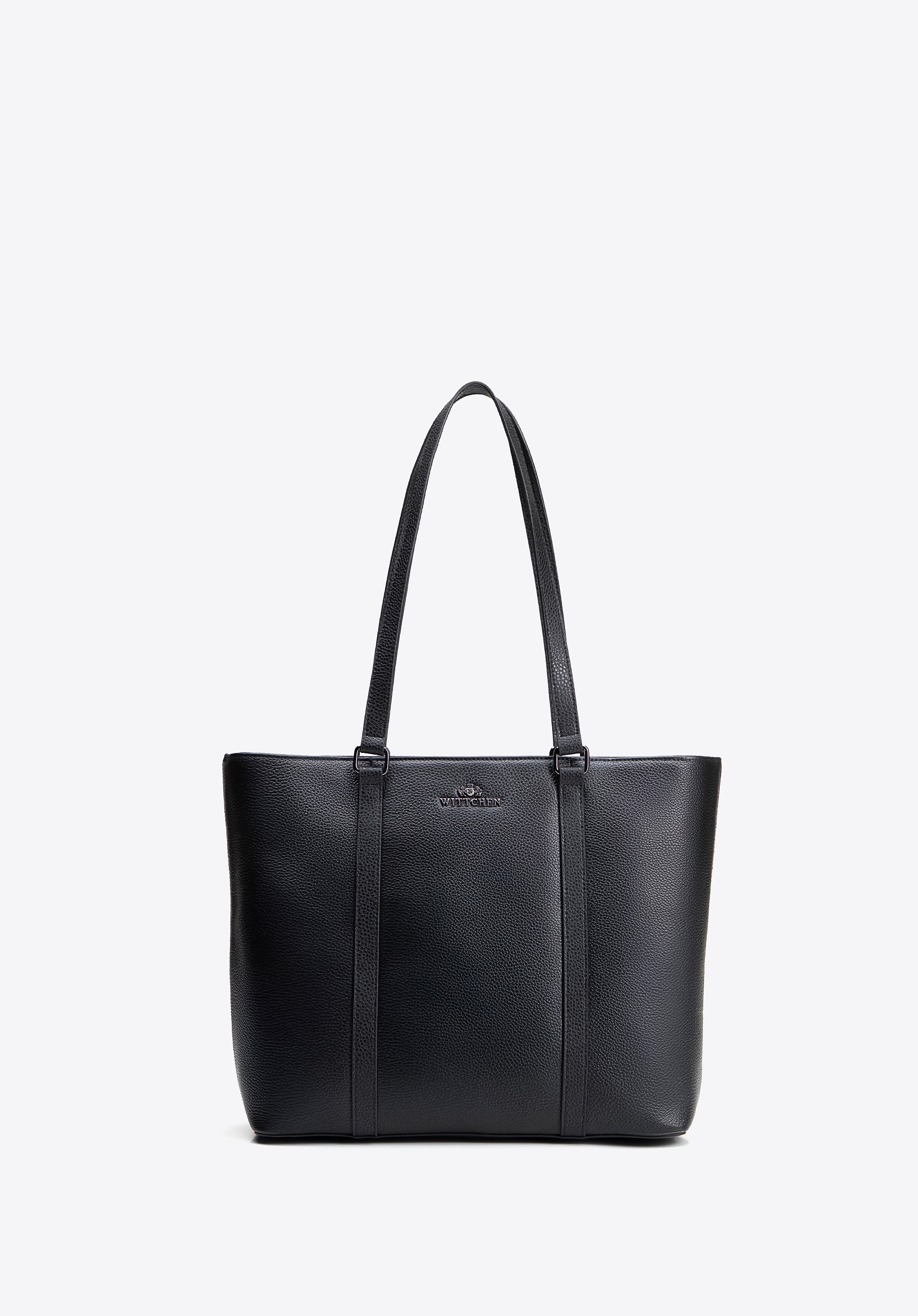 Elegancka torebka shopperka ze skóry naturalnej czarno - srebrna