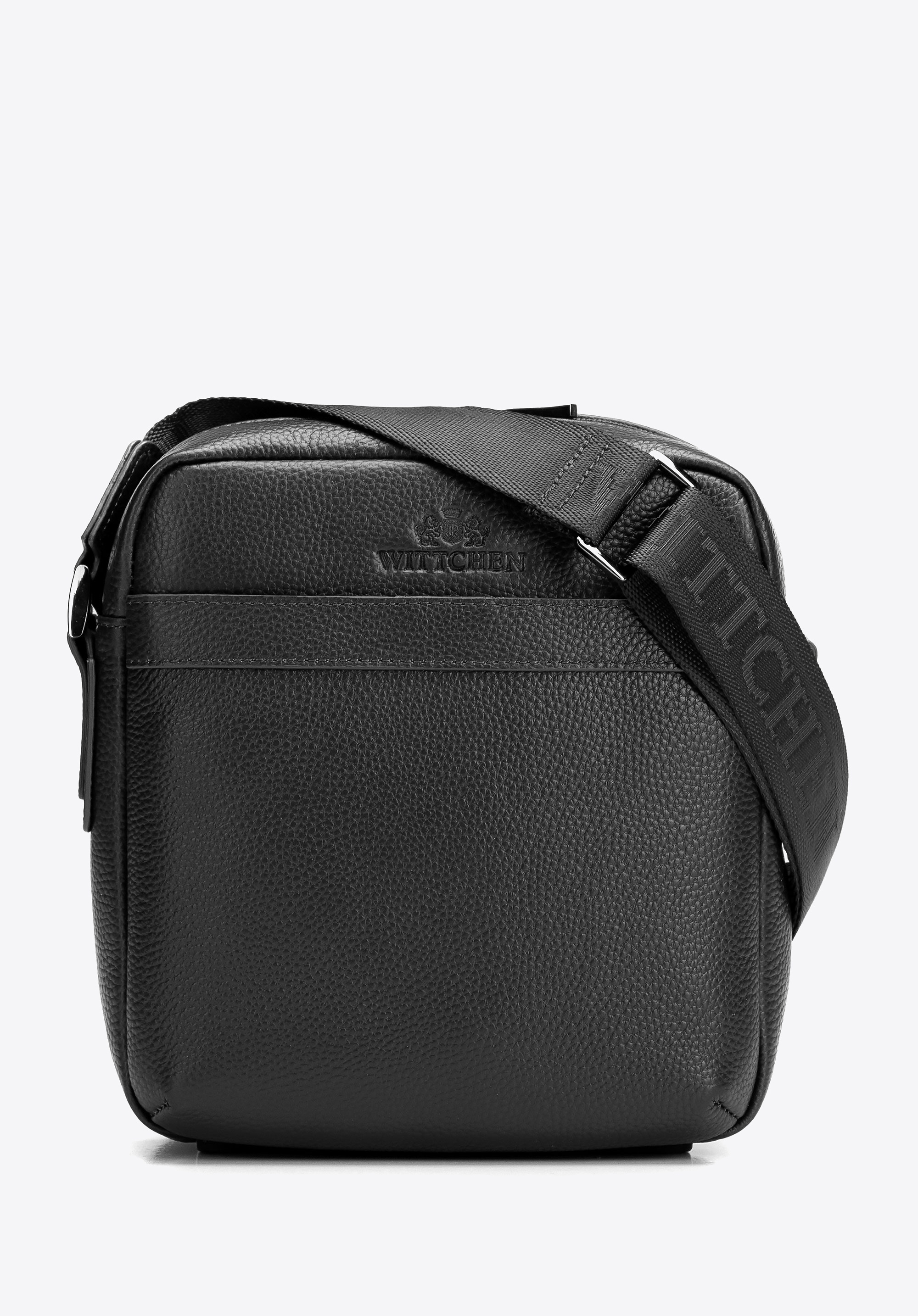 Męska listonoszka ze skóry naturalnej groszkowej czarna