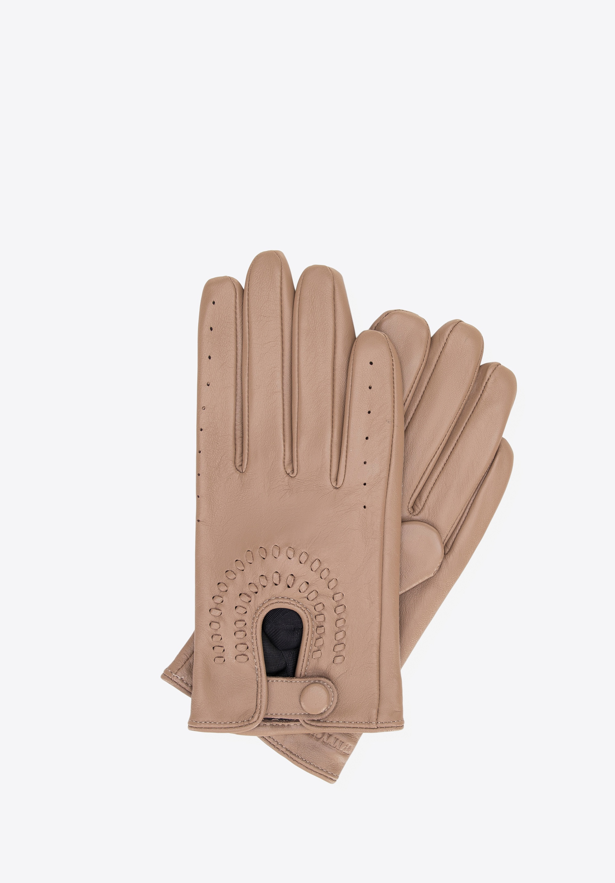 Damskie rękawiczki samochodowe ze skóry naturalnej beżowe