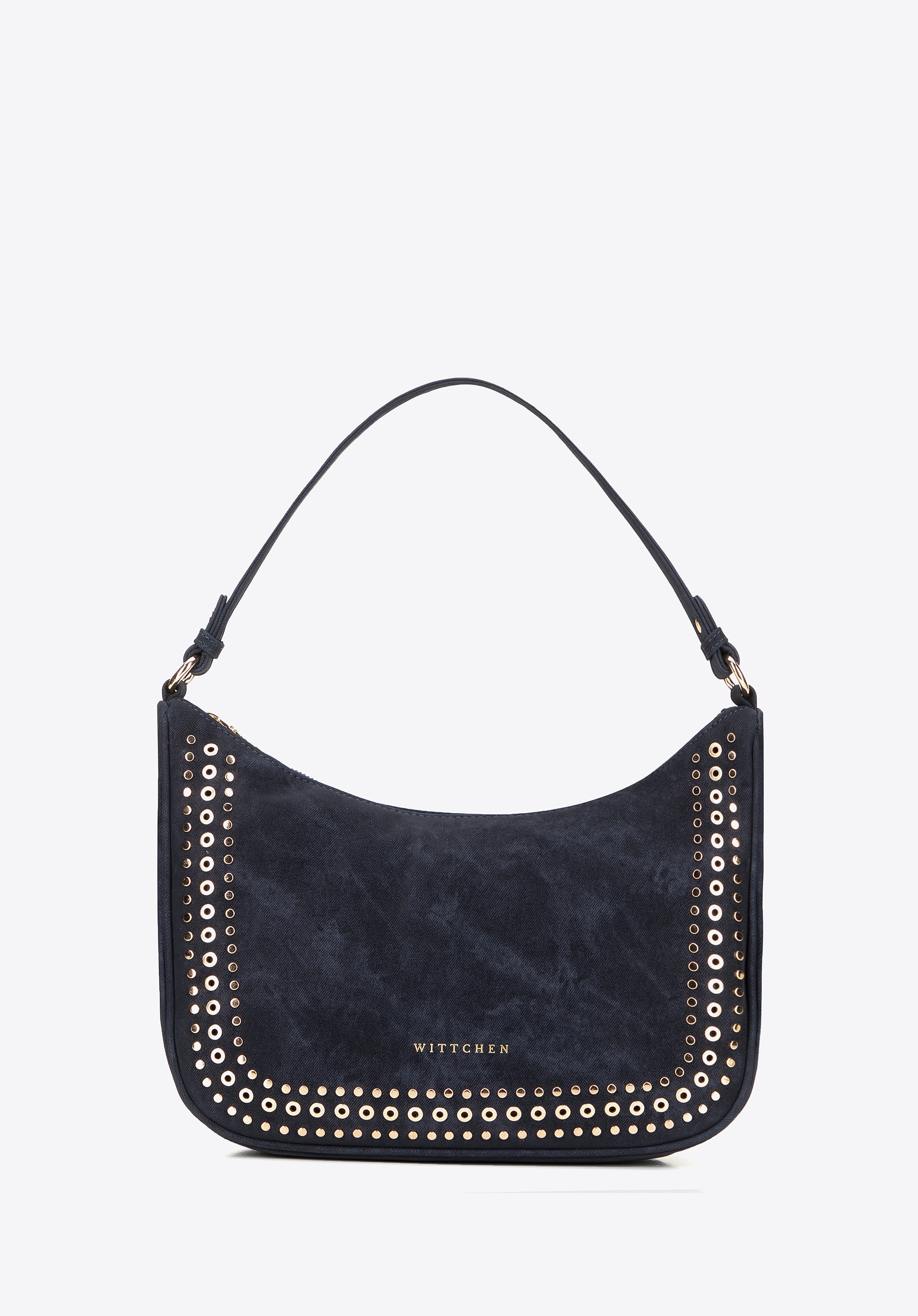 Damska torebka na ramię z ozdobnymi dżetami granatowa