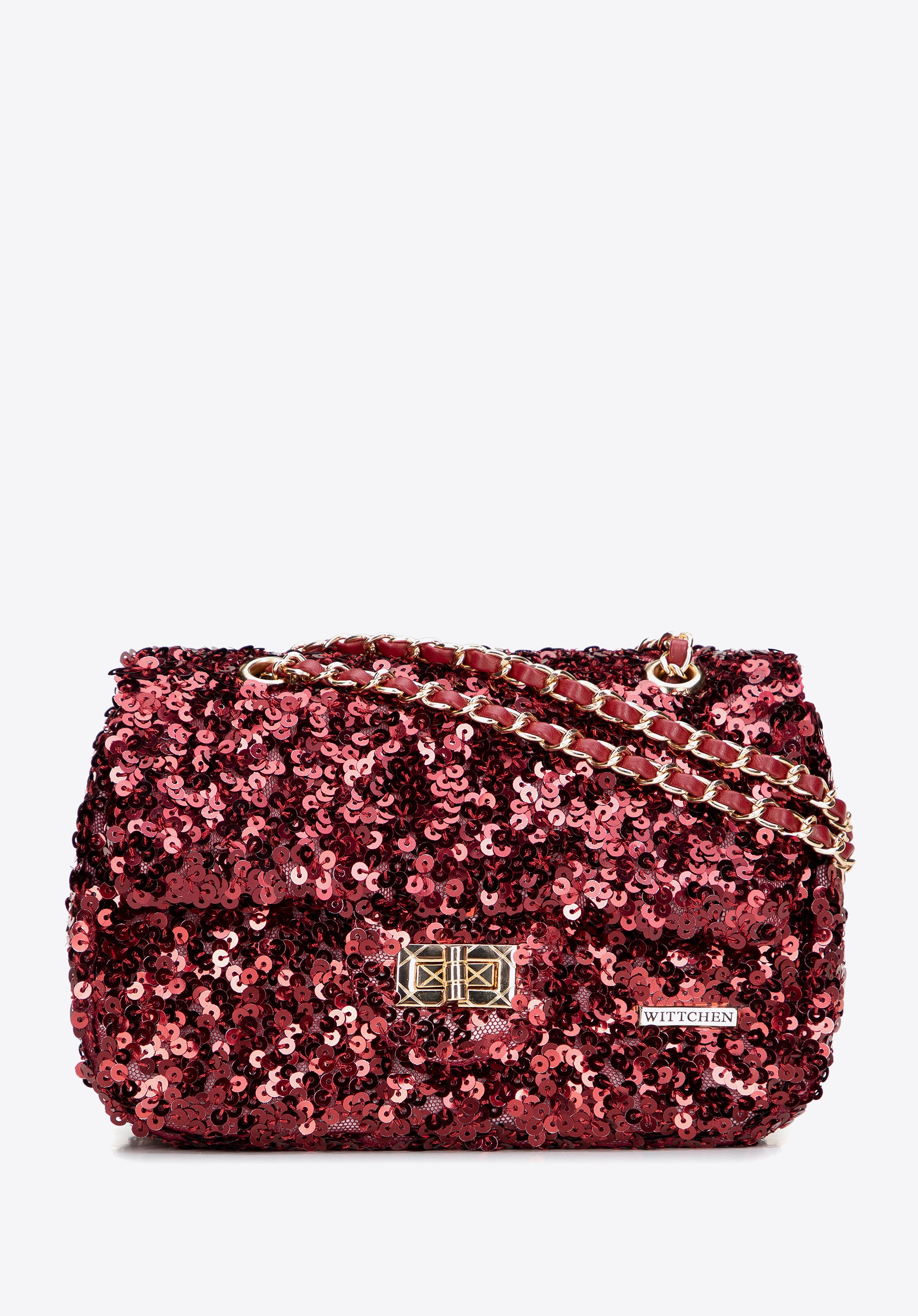 Dodatkowe rabaty - Damska listonoszka z cekinami i łańcuszkiem czerwona