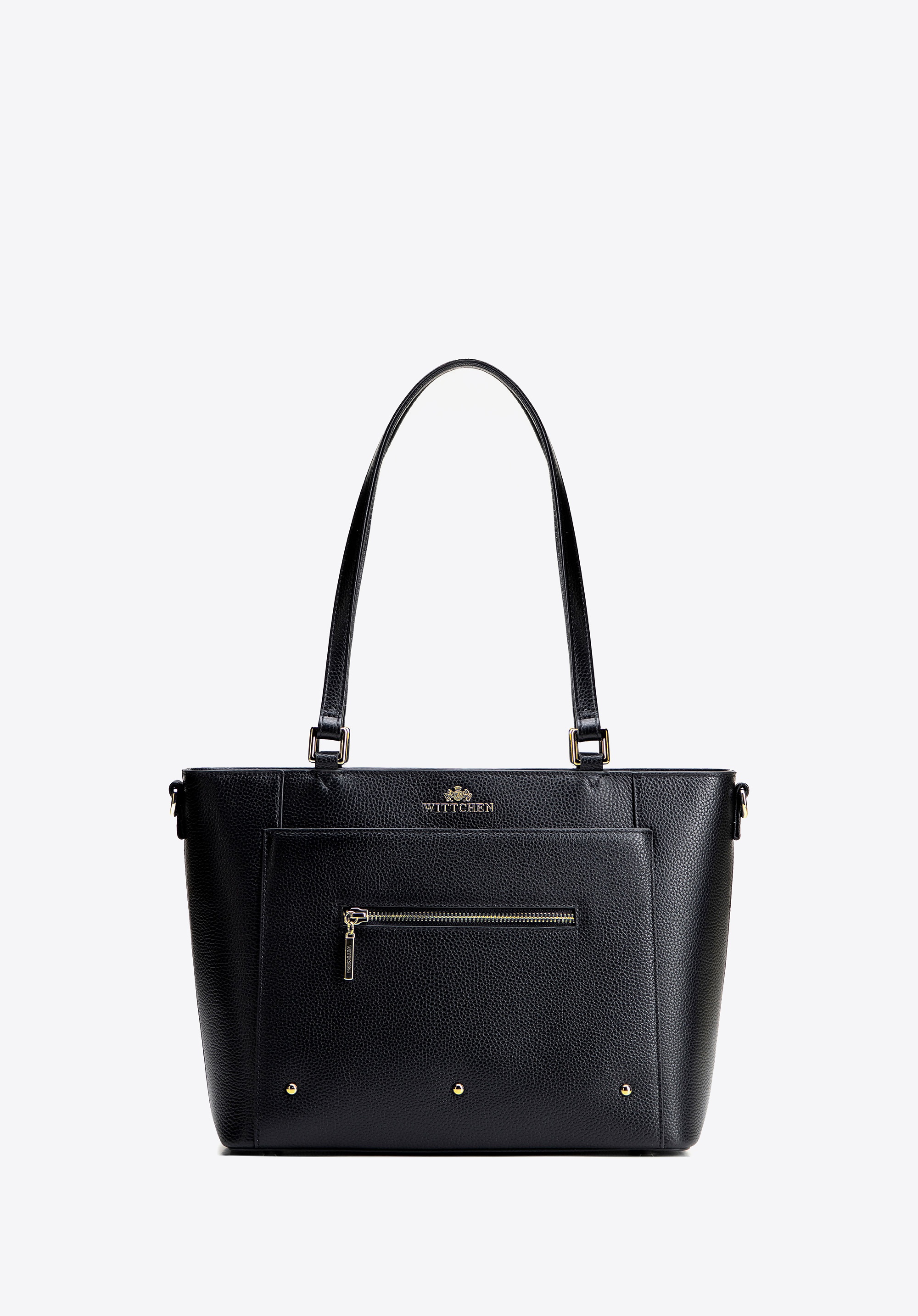 Damska shopperka ze skóry z kieszonkami czarno - złota