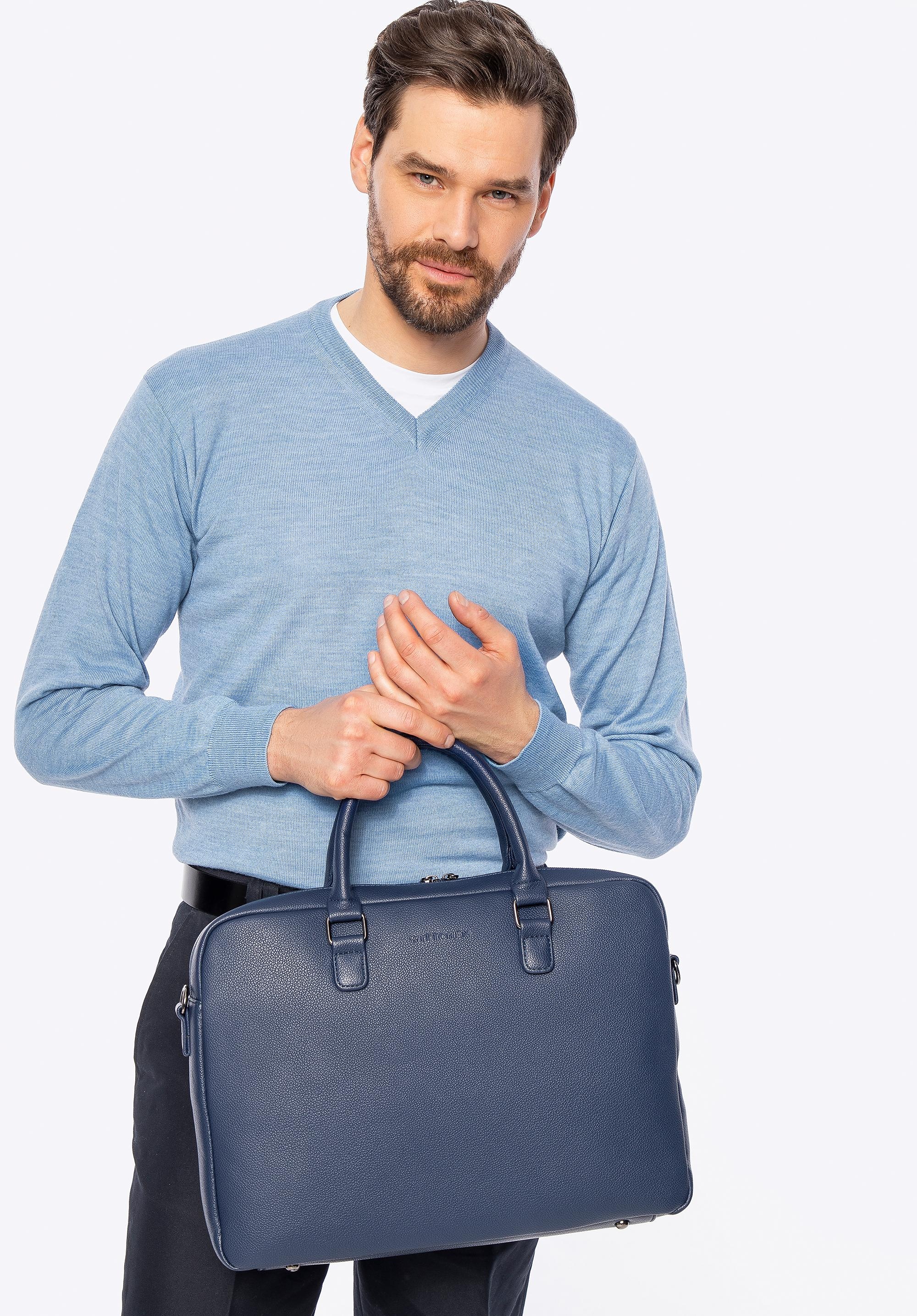Męska torba na laptopa 16" z imitacji skóry granatowa