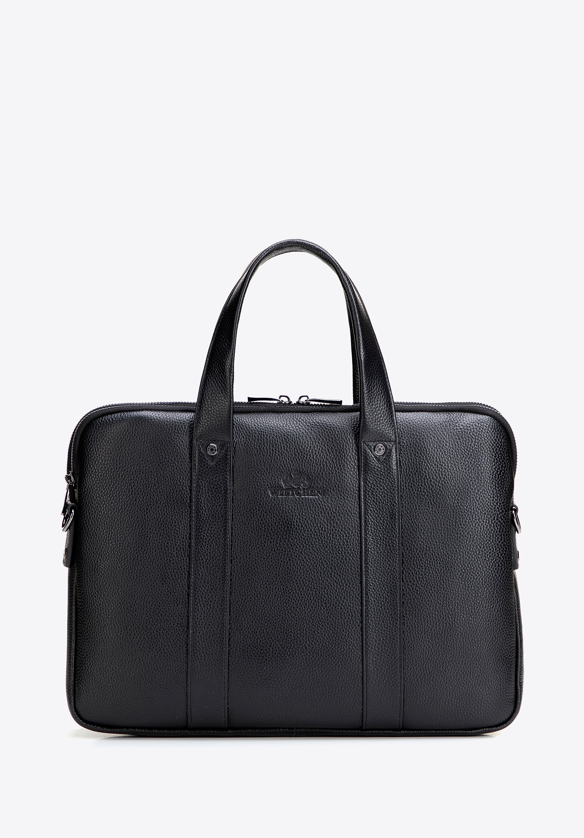 Dwukomorowa torba na laptopa 15” ze skóry naturalnej czarna