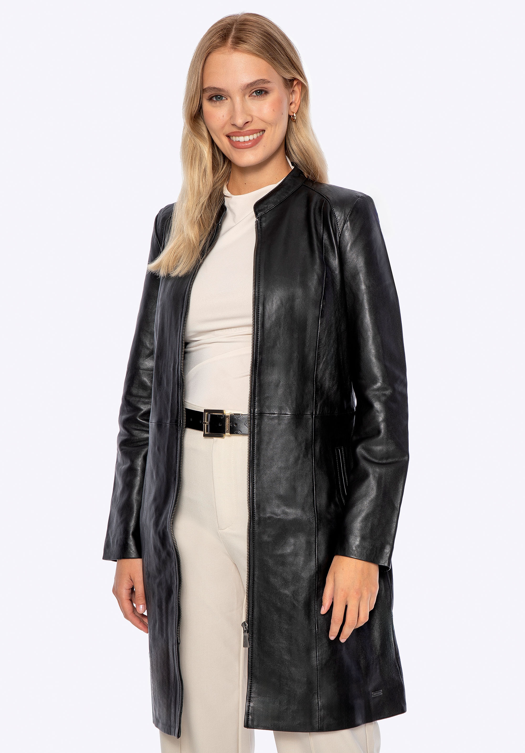 Dodatkowe rabaty - Płaszcz ze skóry naturalnej owczej czarny