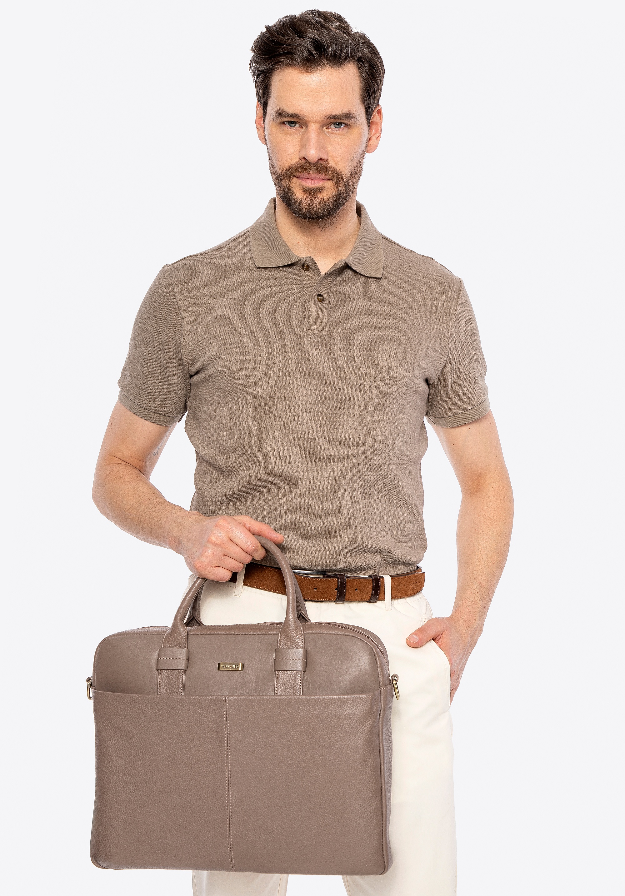 Skórzana torba na laptopa 16” taupe