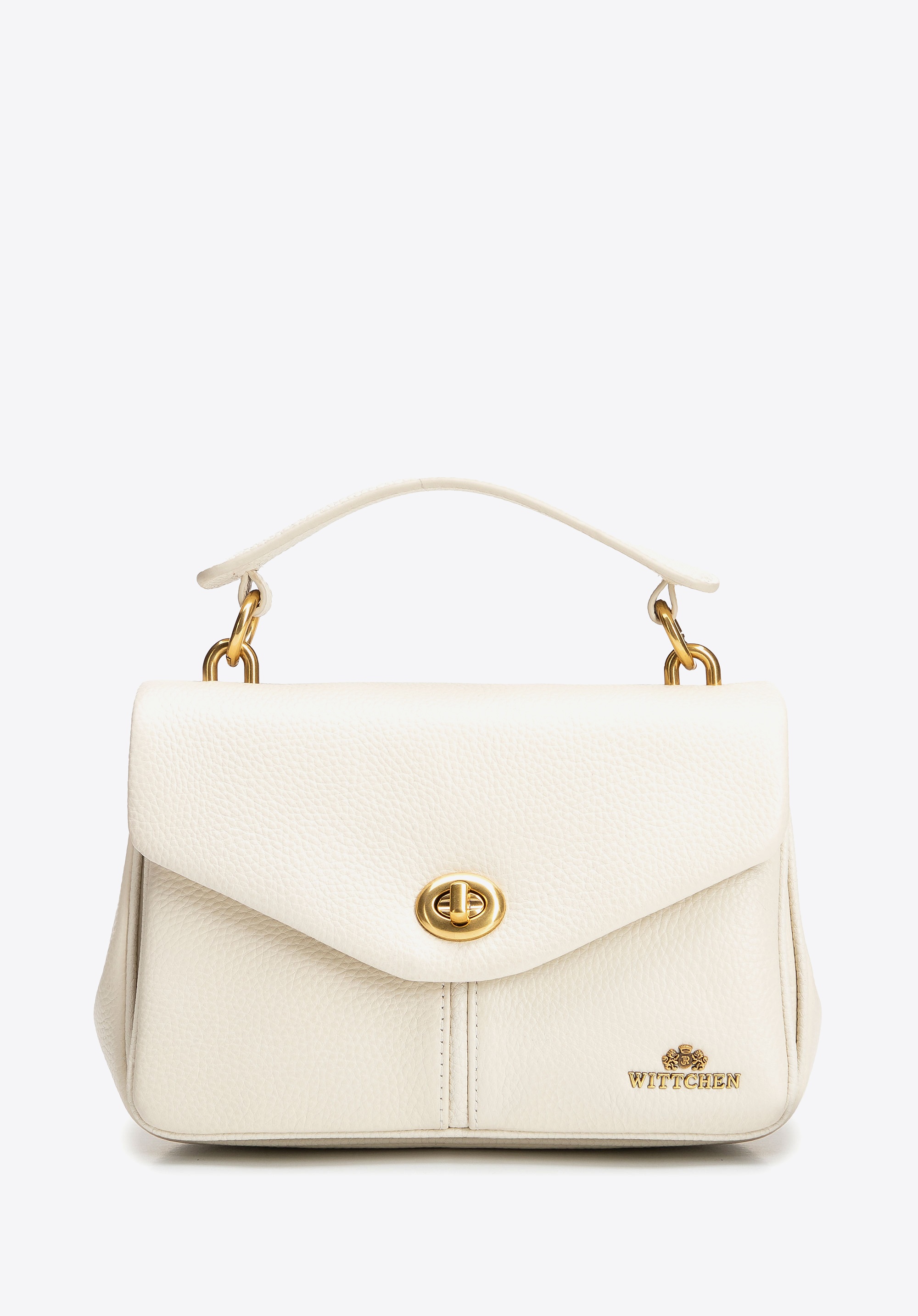 Damska listonoszka trójkomorowa ze skóry naturalnej kremowa