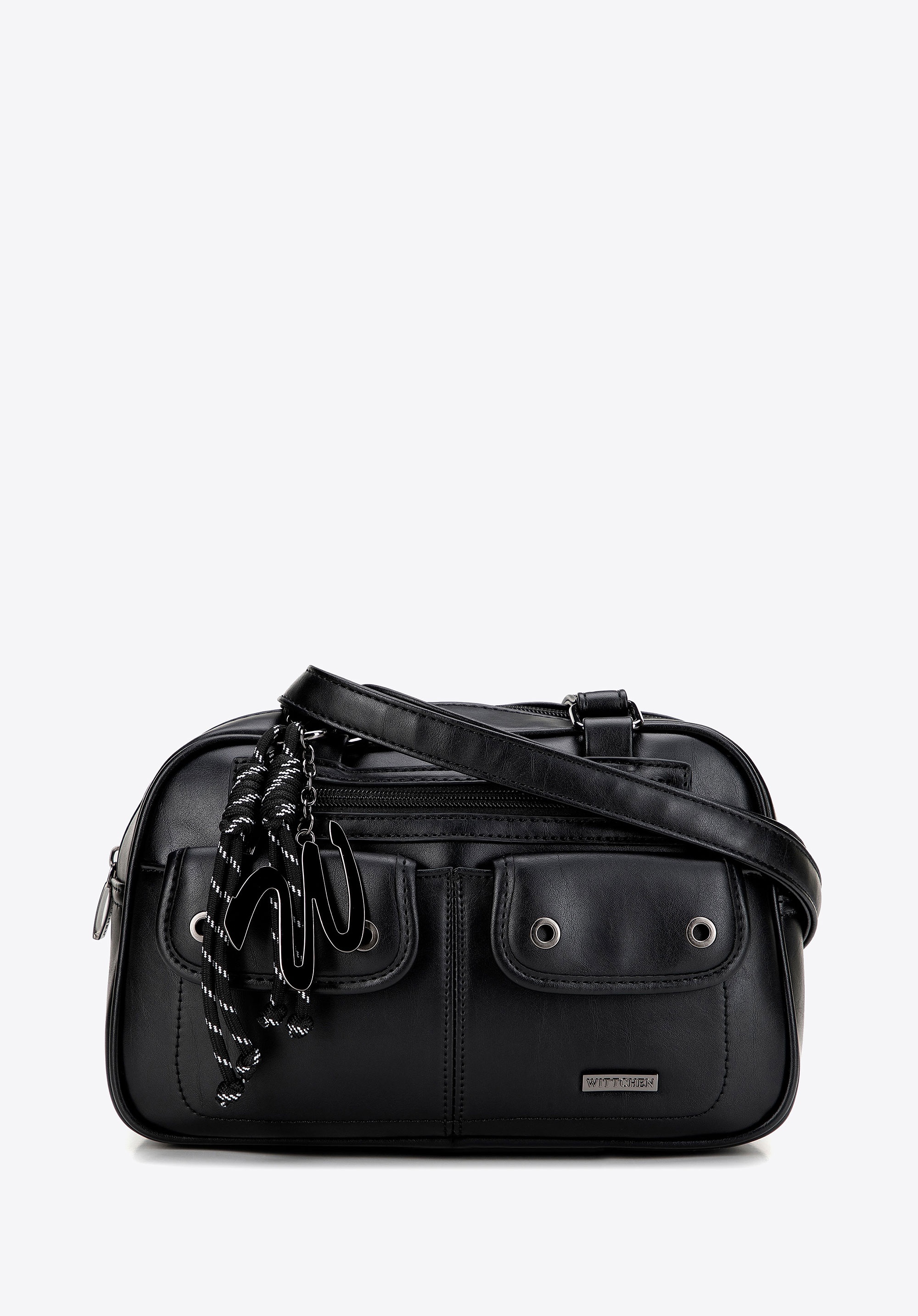 Torebka na ramię z imitacji skóry z kieszonkami czarna