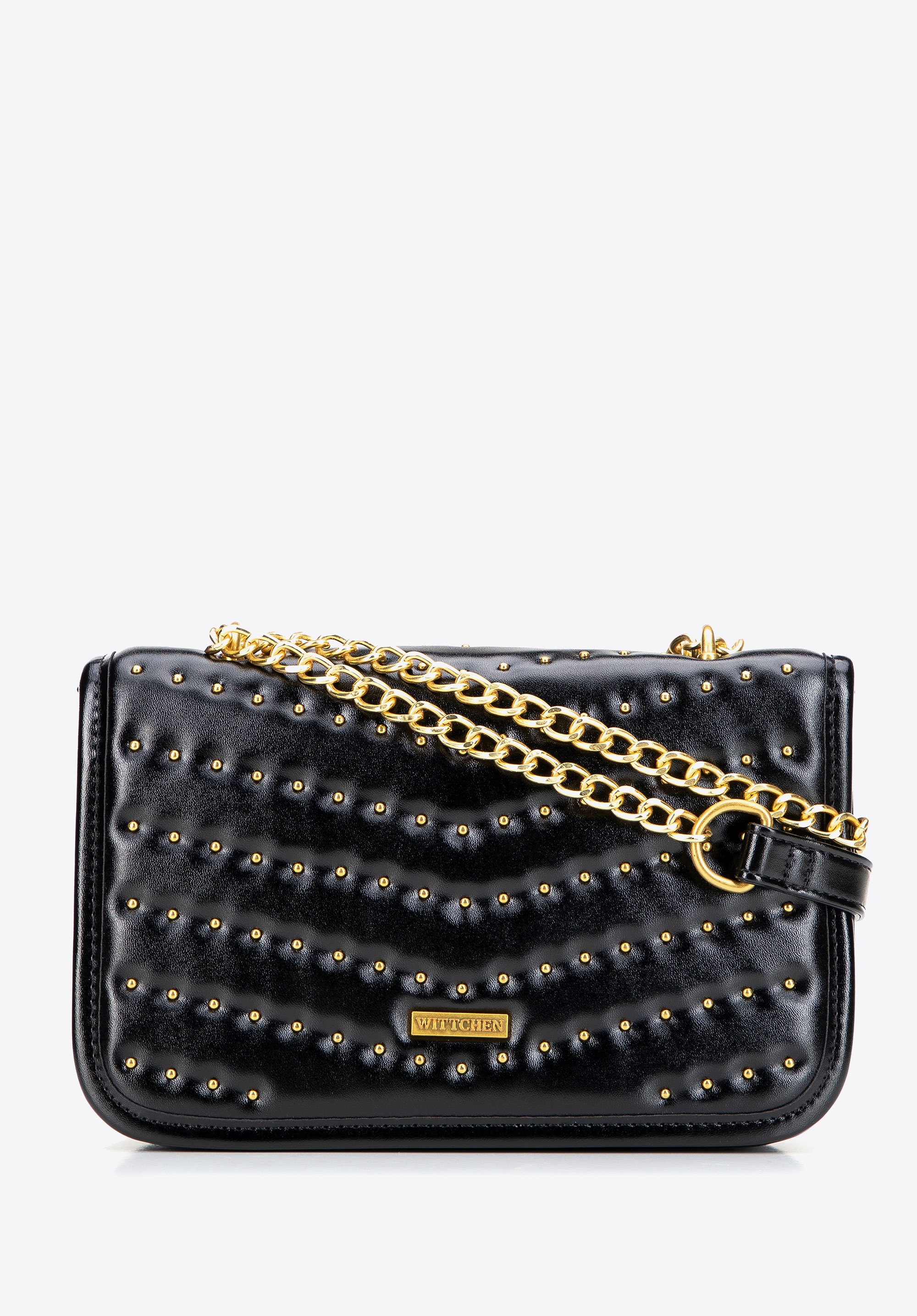 Damska listonoszka z imitacji skóry z dżetami czarno - złota