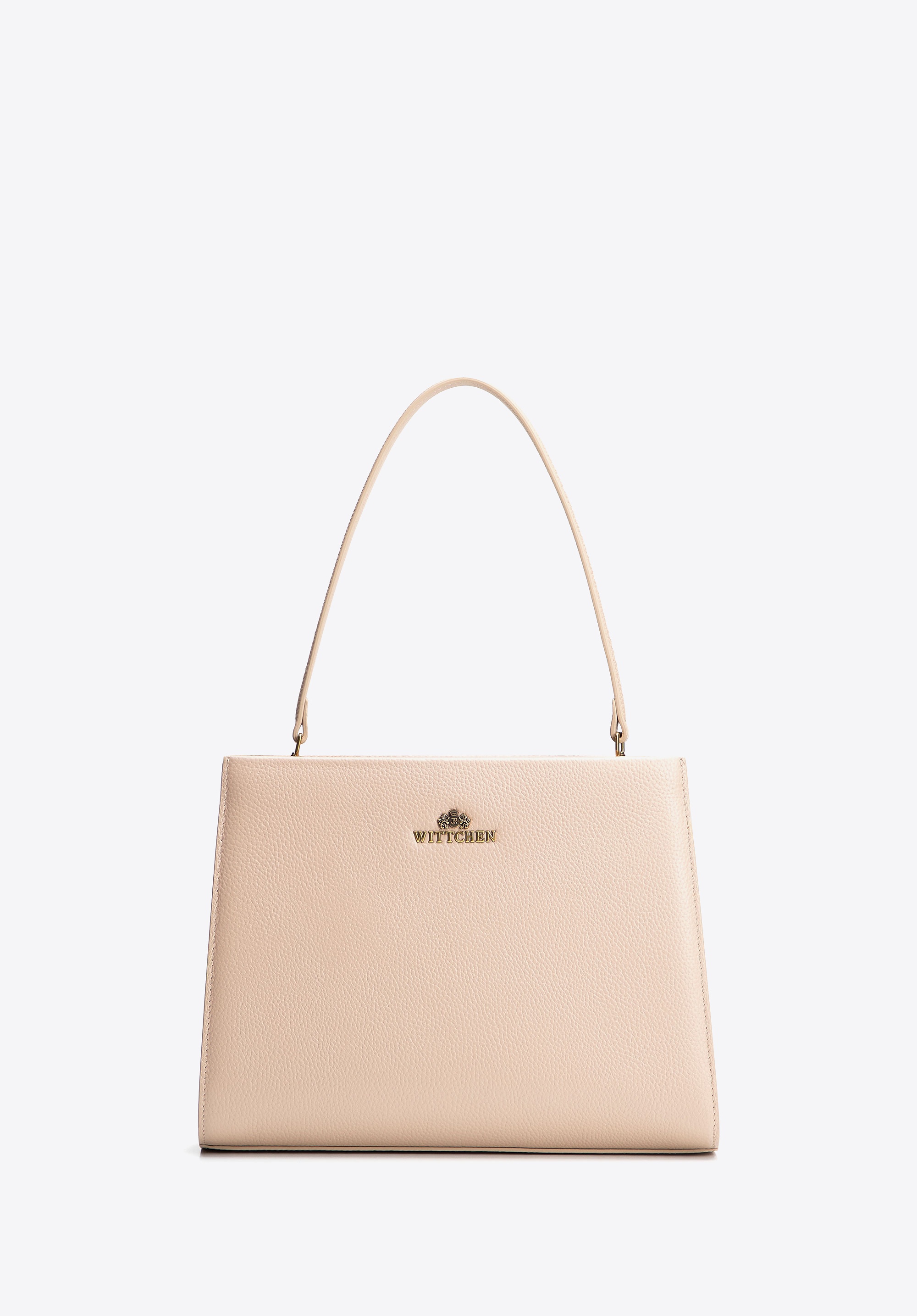 Skórzany kuferek z troczkami beżowy