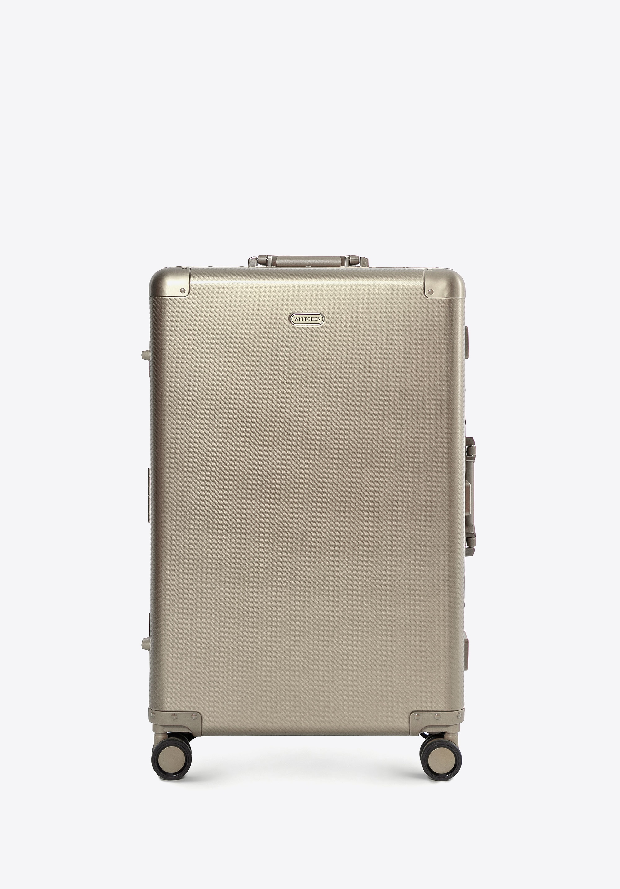 Średnia walizka z aluminium na kółkach złota