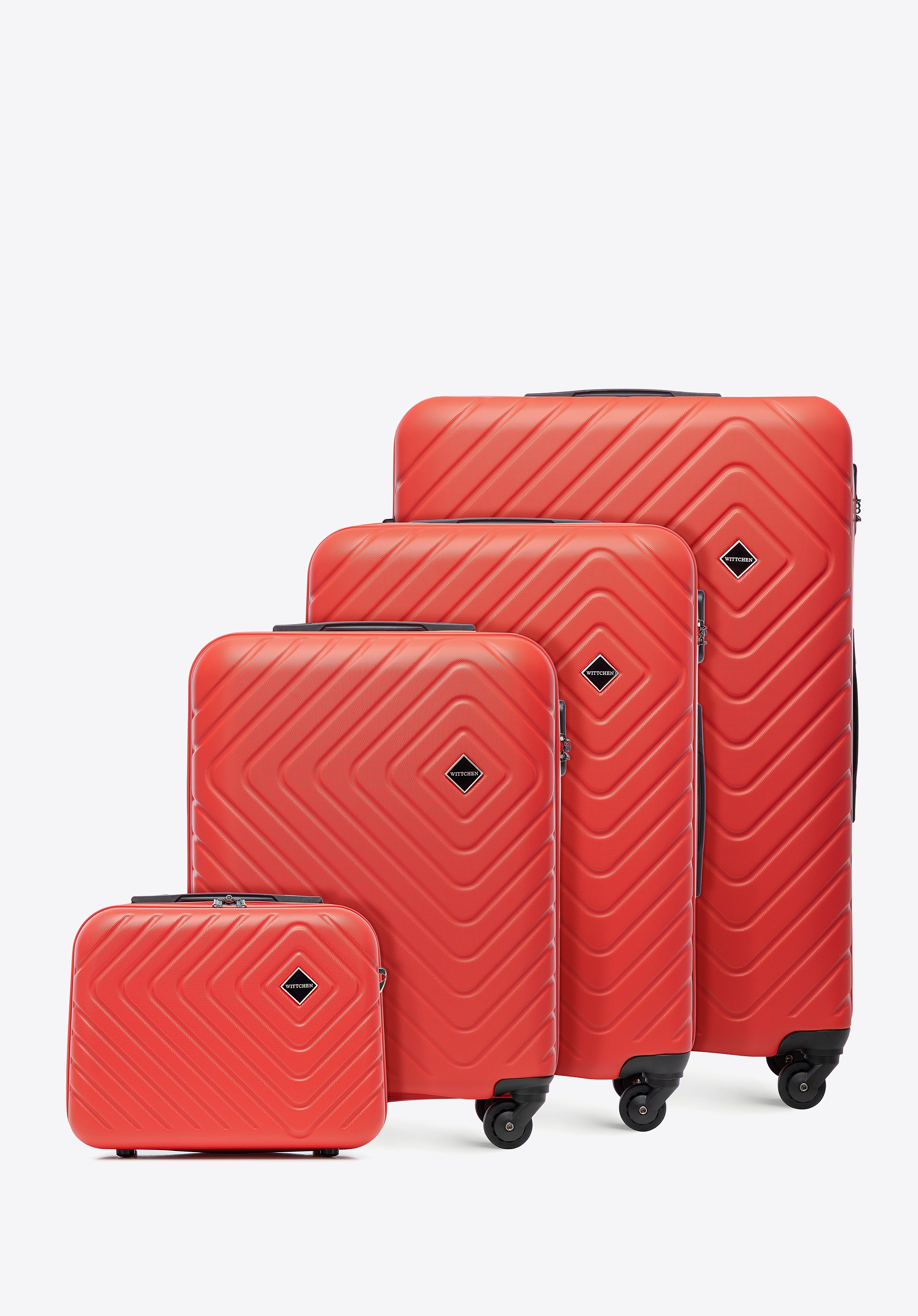 Komplet walizek z ABS-u z geometrycznym tłoczeniem czerwony