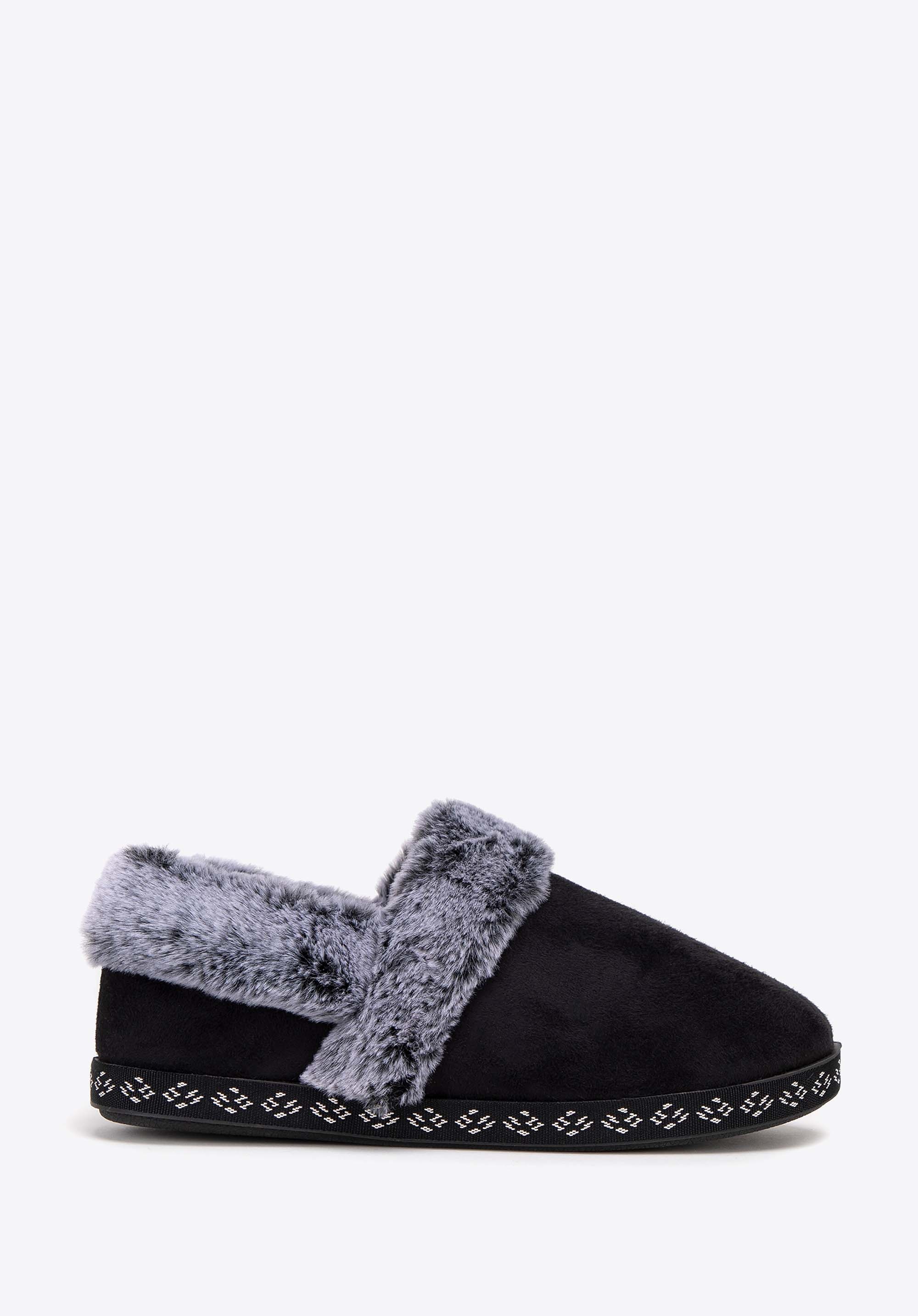 Damskie kapcie z futerkiem czarne