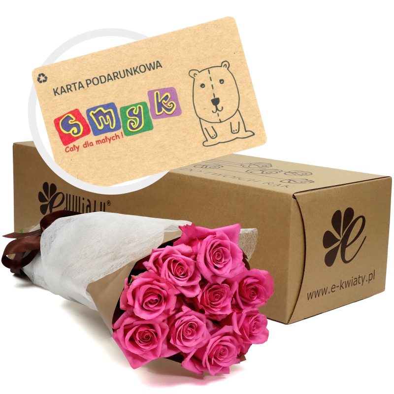 9 różowych róż z kartą Smyk