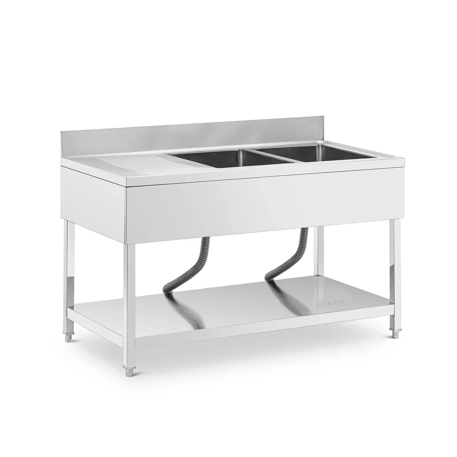 Zlewozmywak 2-komorowy, stół ze zlewem i półką 140 x 70 cm | 10013163