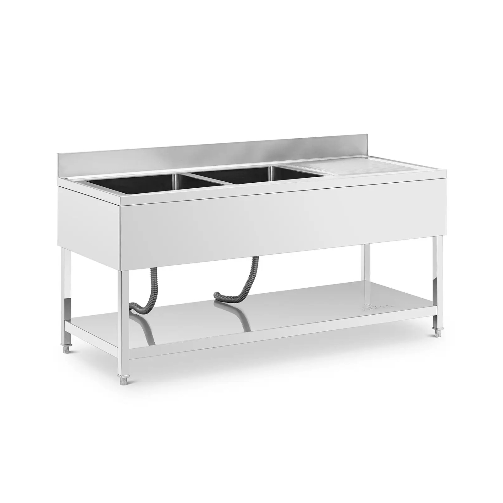 Zlewozmywak 2-komorowy, stół ze zlewem i półką 180 x 70 cm | 10013165