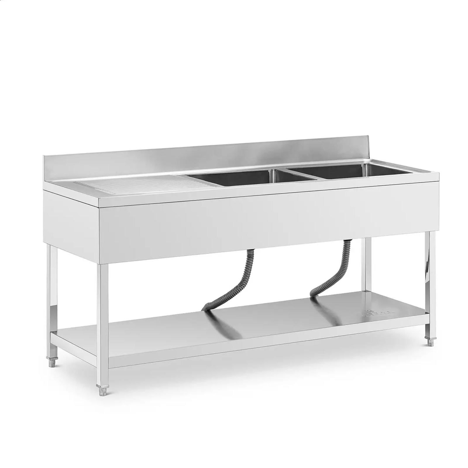 Zlewozmywak 2-komorowy, stół ze zlewem i półką 180 x 60 cm | 10013160