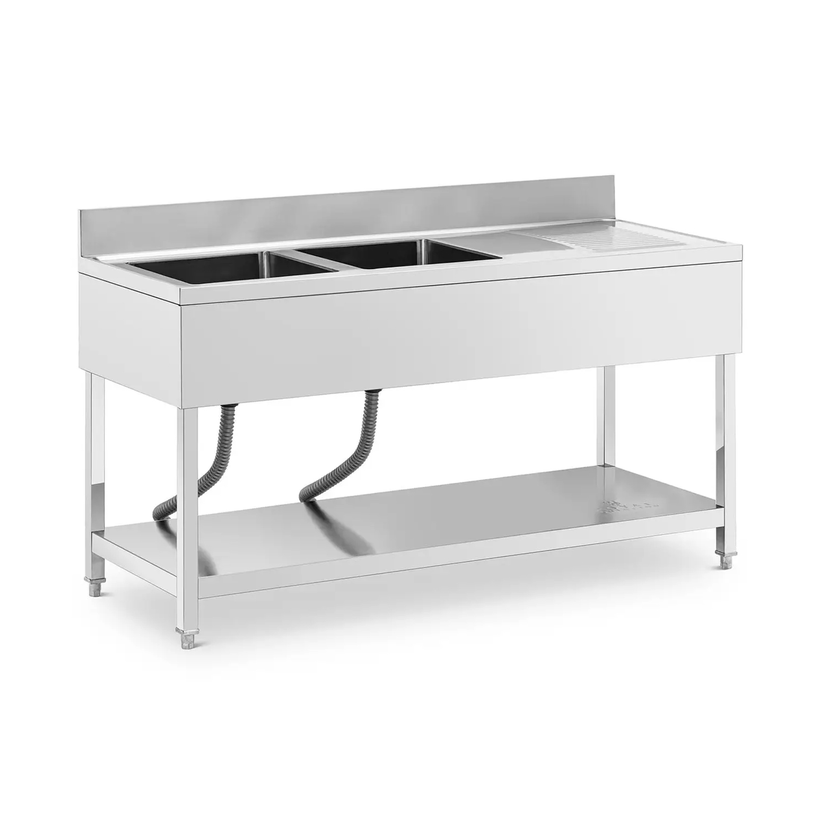 Zlewozmywak 2-komorowy, stół ze zlewem i półką 160 x 60 cm | 10013159