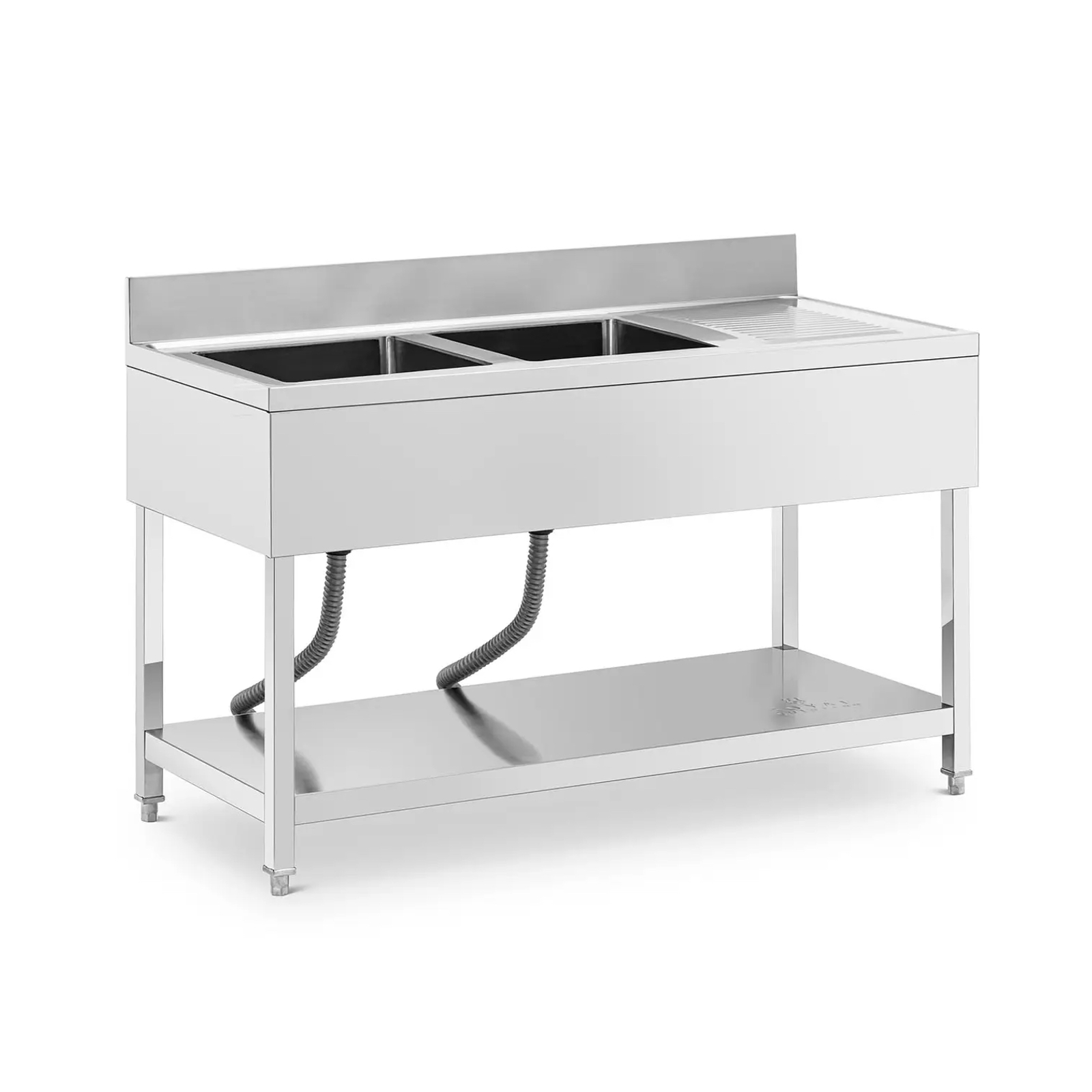 Zlewozmywak 2-komorowy, stół ze zlewem i półką 140 x 60 cm | 10013158