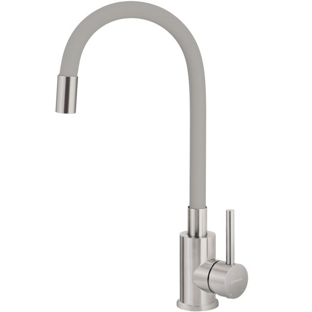 DEANTE Bateria kuchenna stojąca LUNO z giętą wylewką stal szczotkowan