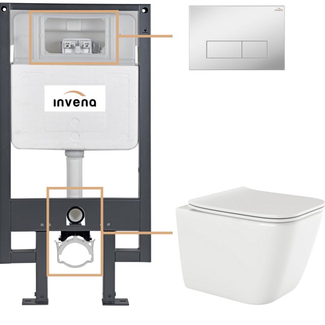 INVENA Zestaw podtynkowy 50 mechaniczny, miska PAROS, deska, przycisk