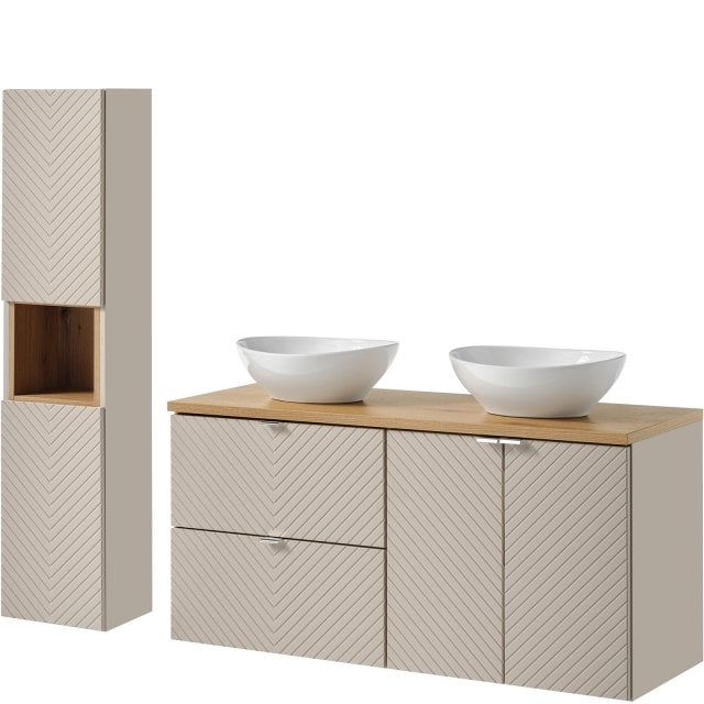 COMAD Zestaw mebli VIVA CASHMERE 2 szafki z blatem OAK 120 cm, 2 umyw