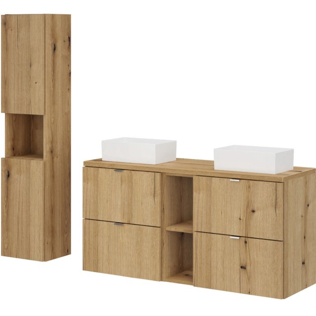 COMAD Zestaw mebli NOVA OAK 3 szafki z blatem 120 cm, 2 umywalki GAJA