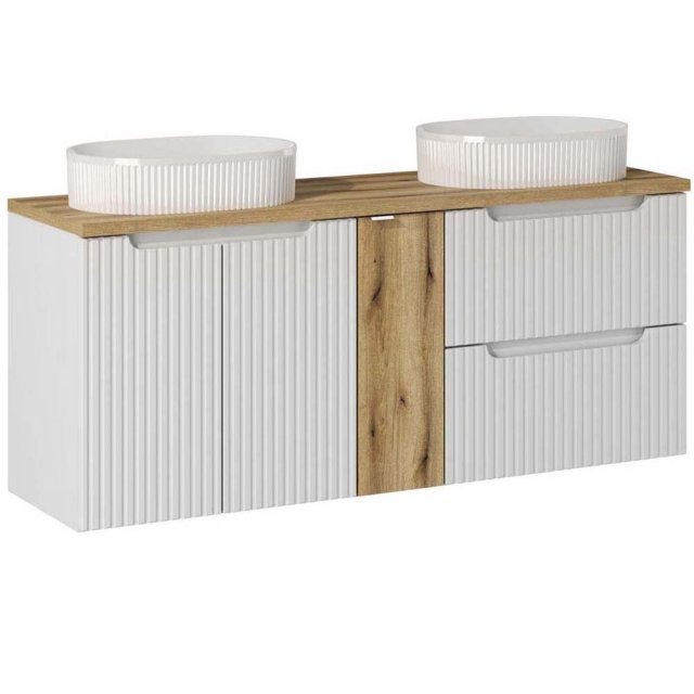 COMAD Zestaw mebli NOVA WHITE 3 szafki z blatem OAK 140 cm, 2 umywalk