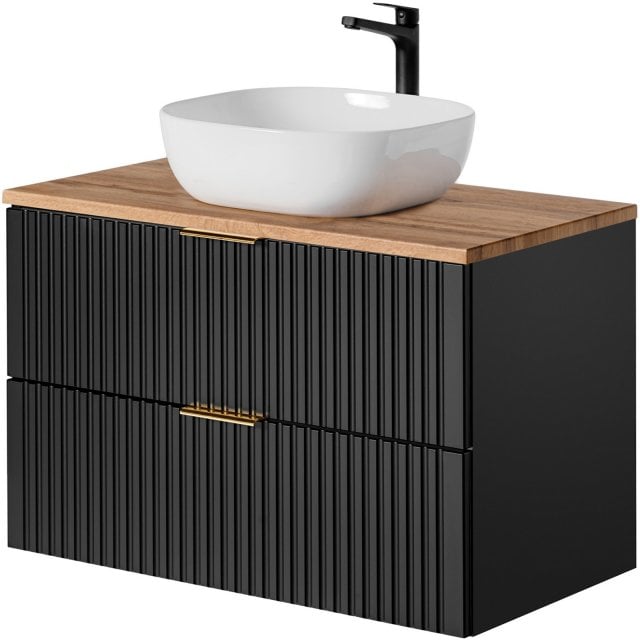 COMAD Zestaw mebli ADEL BLACK z blatem WOTAN 80 cm, umywalka SMILE