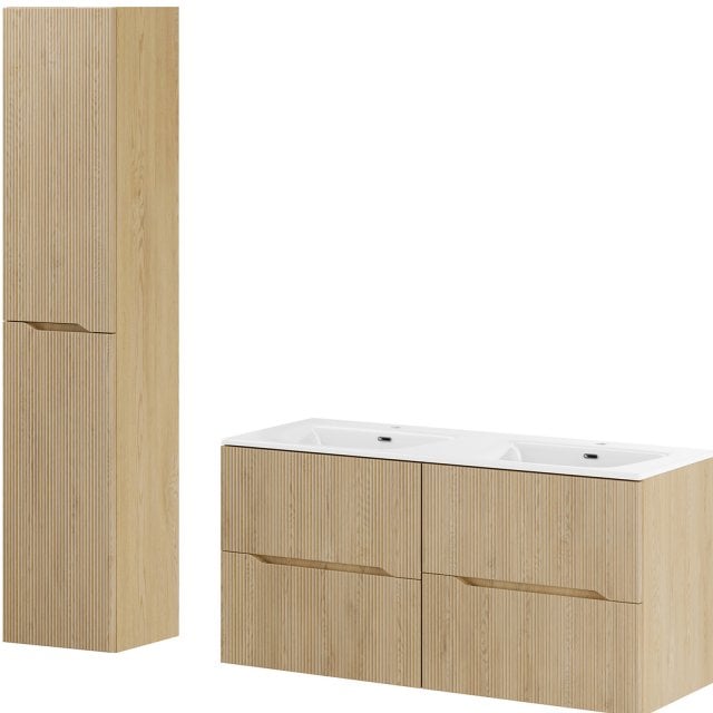 COMAD Zestaw mebli NORDIC CREMONA 2 szafki, umywalka SKY podwójna 120