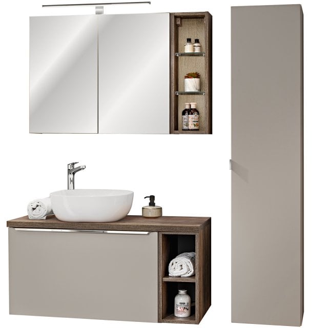 COMAD Zestaw mebli SANTA FE TAUPE szafki, blat 100 cm, umywalka SMILE