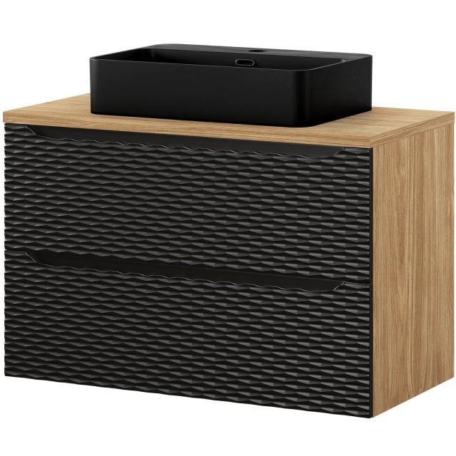 COMAD Zestaw mebli OCEAN BLACK szafka z blatem 90 cm, umywalka TRUST