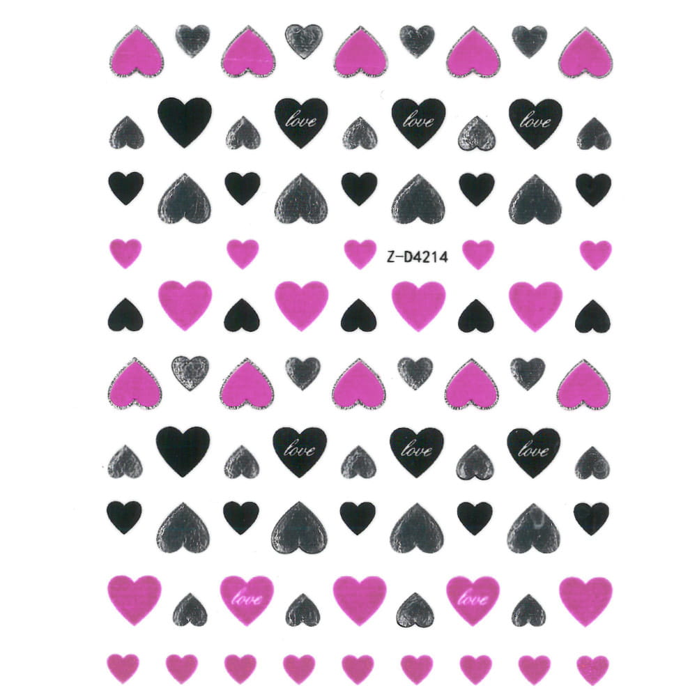 Naklejki do paznokci cienkie samoprzylepne Nail Art Sticker neon pink serduszka Z-D4214