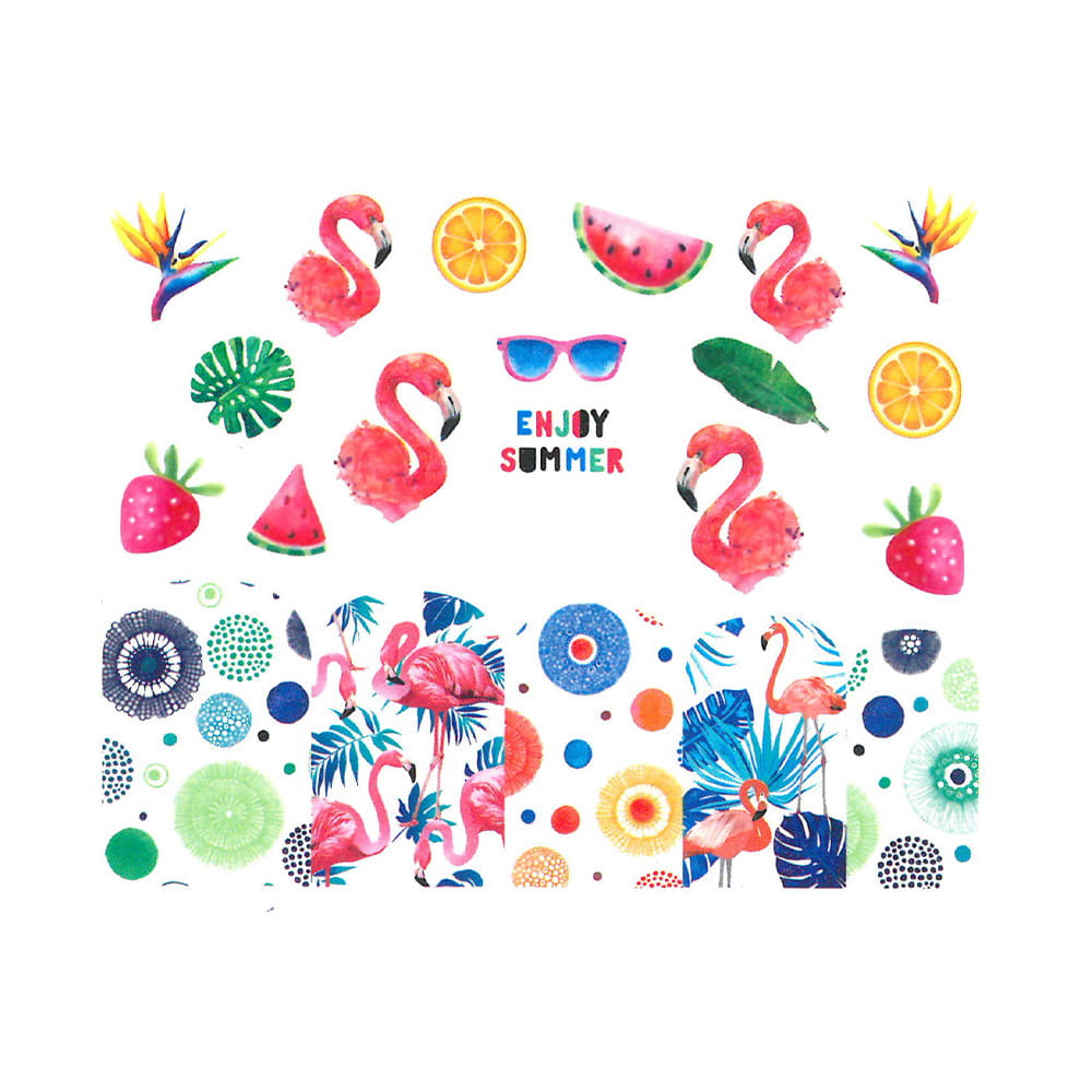 Naklejki wodne do paznokci flamingi owoce BN-917