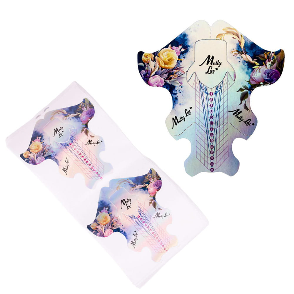 Szablony formy do paznokci 2w1 salonowe i mistrzowskie MollyLac Kwiaty Holo 100 szt