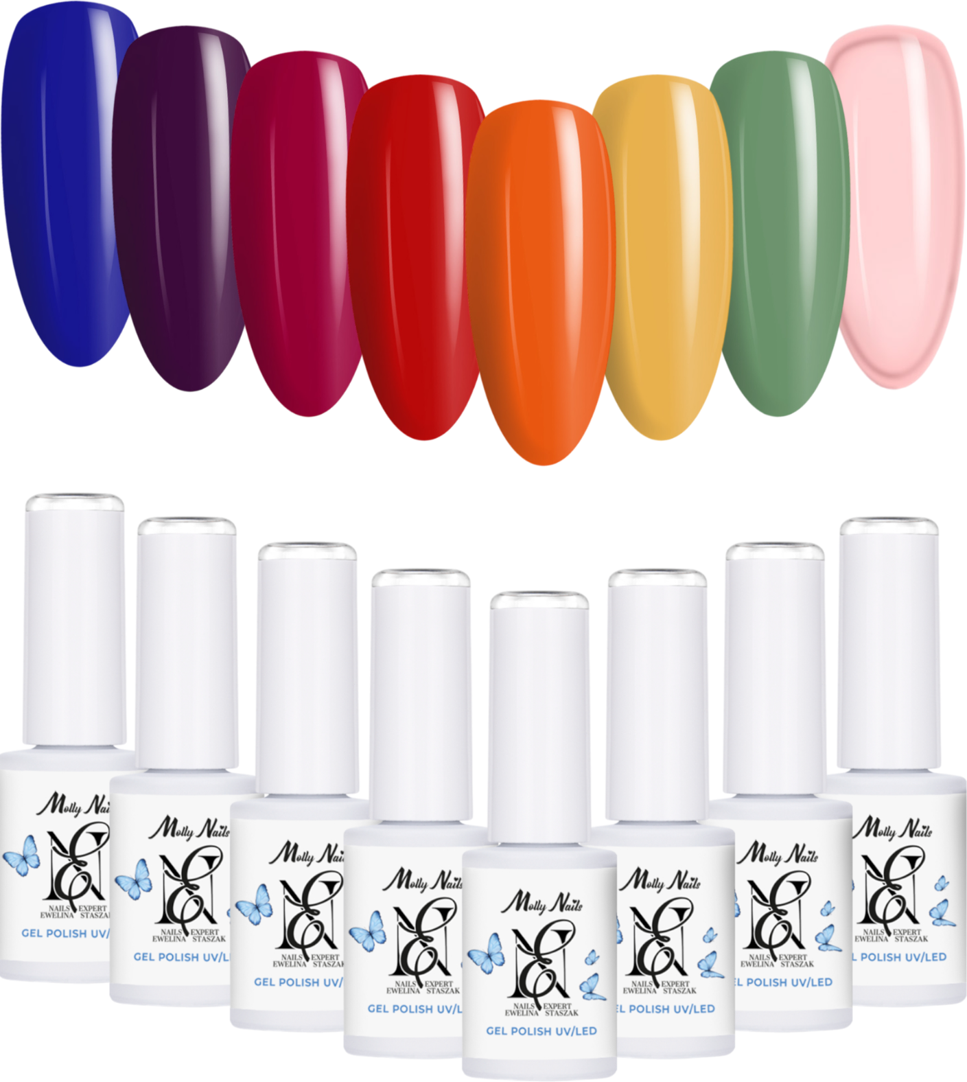 8x Lakier Hybrydowy MOLLYNAILS 7g Talizman1 ZESTAW 8w1