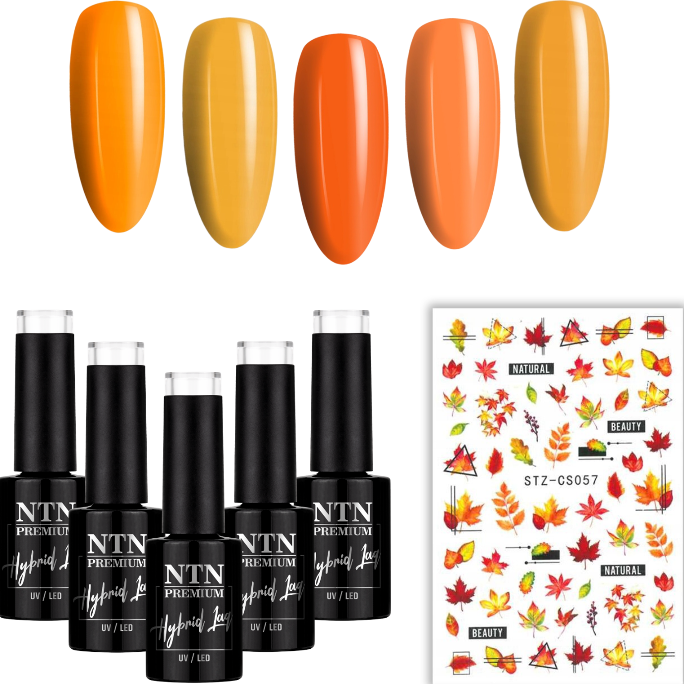 5x Lakier Hybrydowy NTN 5g Dyniowe Halloween Jesień + Naklejki Jesień STZ-CS057