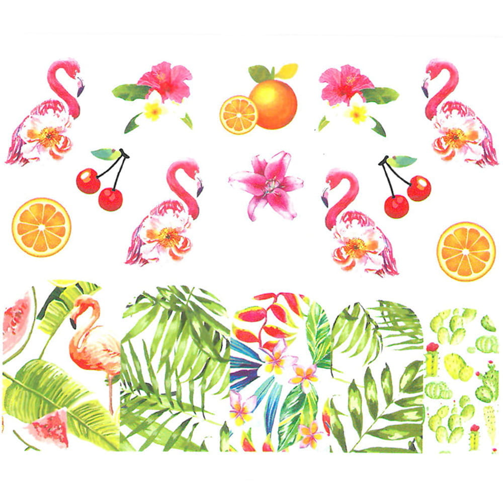 Naklejki wodne do paznokci flamingi owoce BN-916