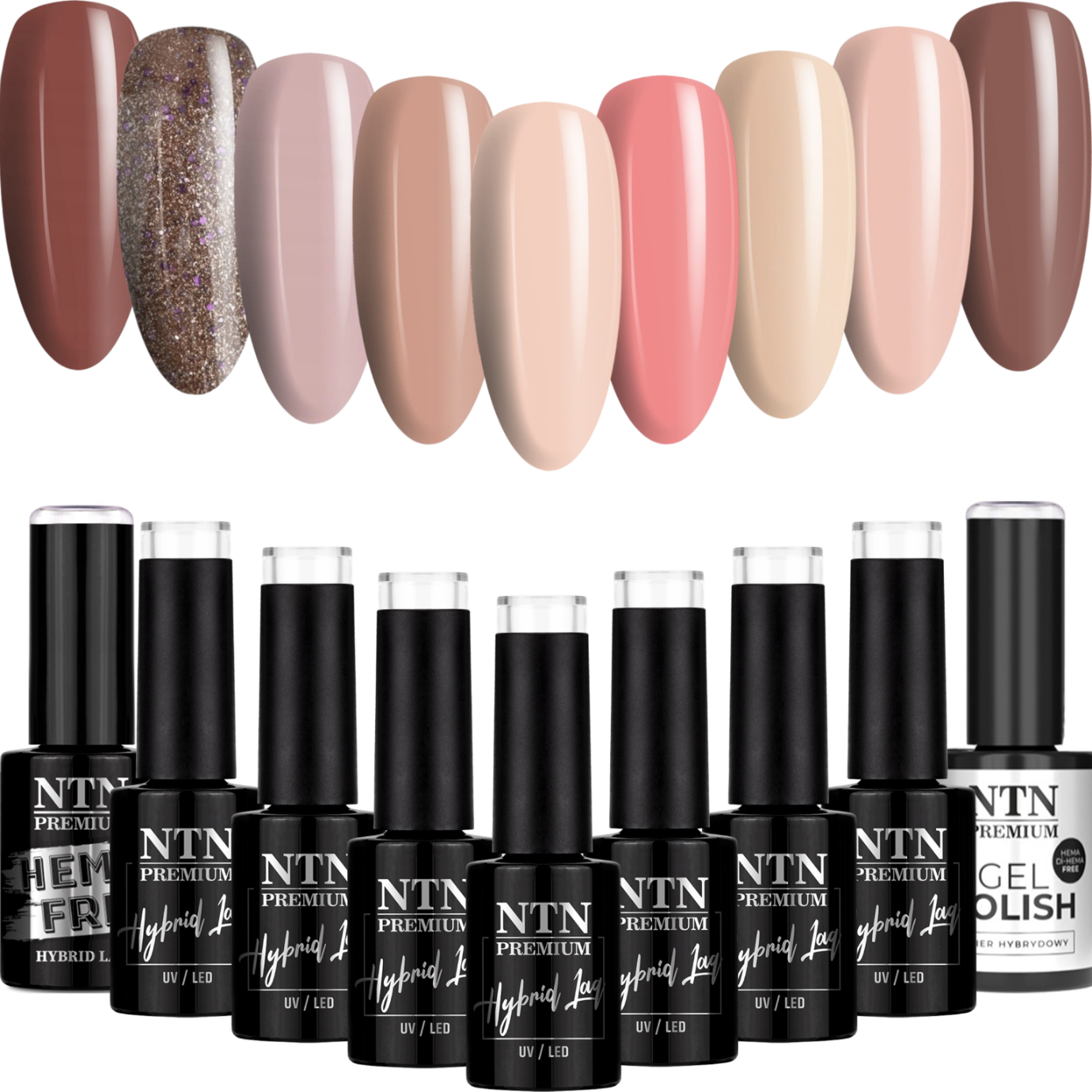 9x Lakier Hybrydowy NTN 5g Spring Taupe Nude ZESTAW 9w1