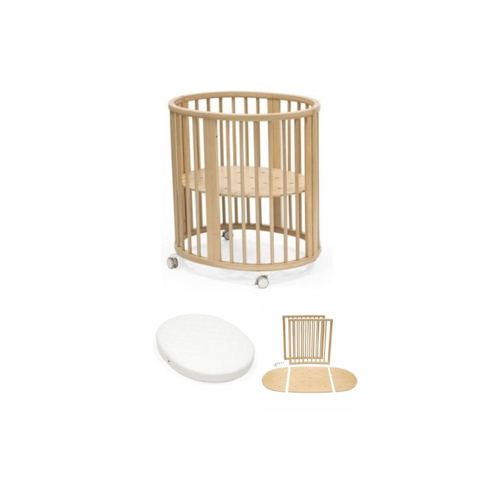 Zestaw Stokke Sleepi Mini V3 - owalne łóżeczko dziecięce z materacem-Natural + rozszerzenie Sleepi