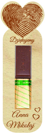 Podziękowanie dla gości MERCI czekoladki prezent z życzeniami na Komunię Roczek Urodziny Ślub Chrzest Święty IMIĘ grawer Serce