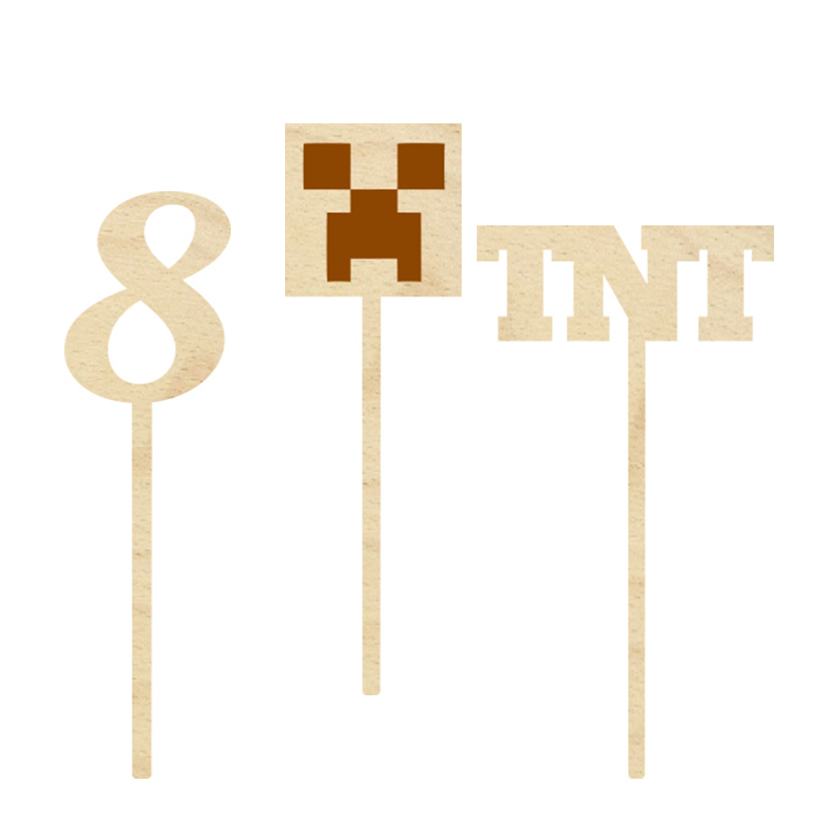 Topper urodzinowy na tort pik drewniany piksele cyfra napis zestaw 3 szt. dekoracja na urodziny roczek