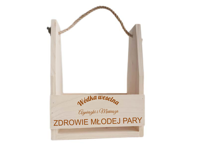 Drewniana skrzynka, ślubne nosidło na wódkę, alkohol, kwiaty, prezent- GRAWER