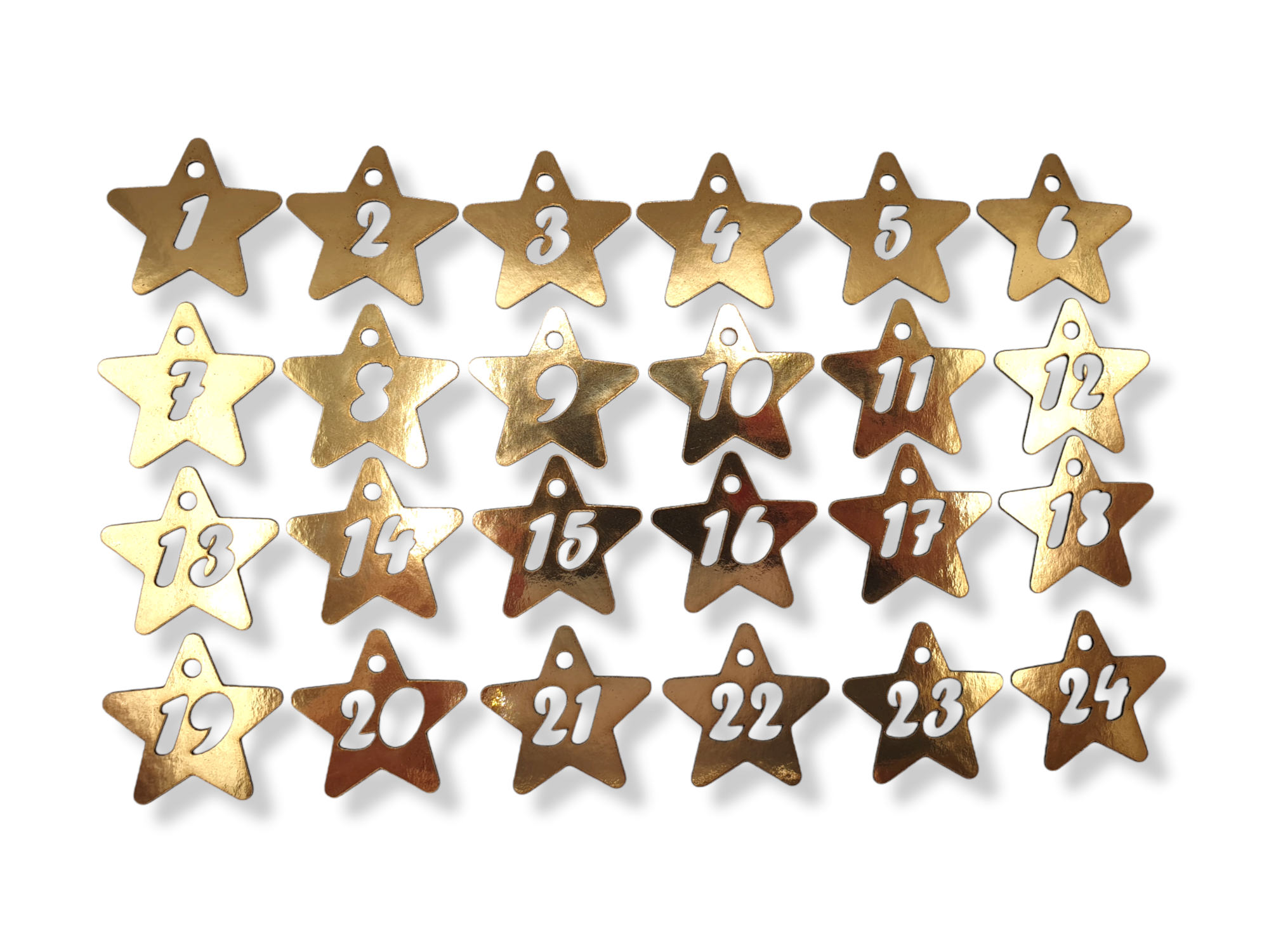 Złote numerki do kalendarza adwentowego zawieszki cyferki gwiazdki scrapki dekoracja Boże Narodzenie