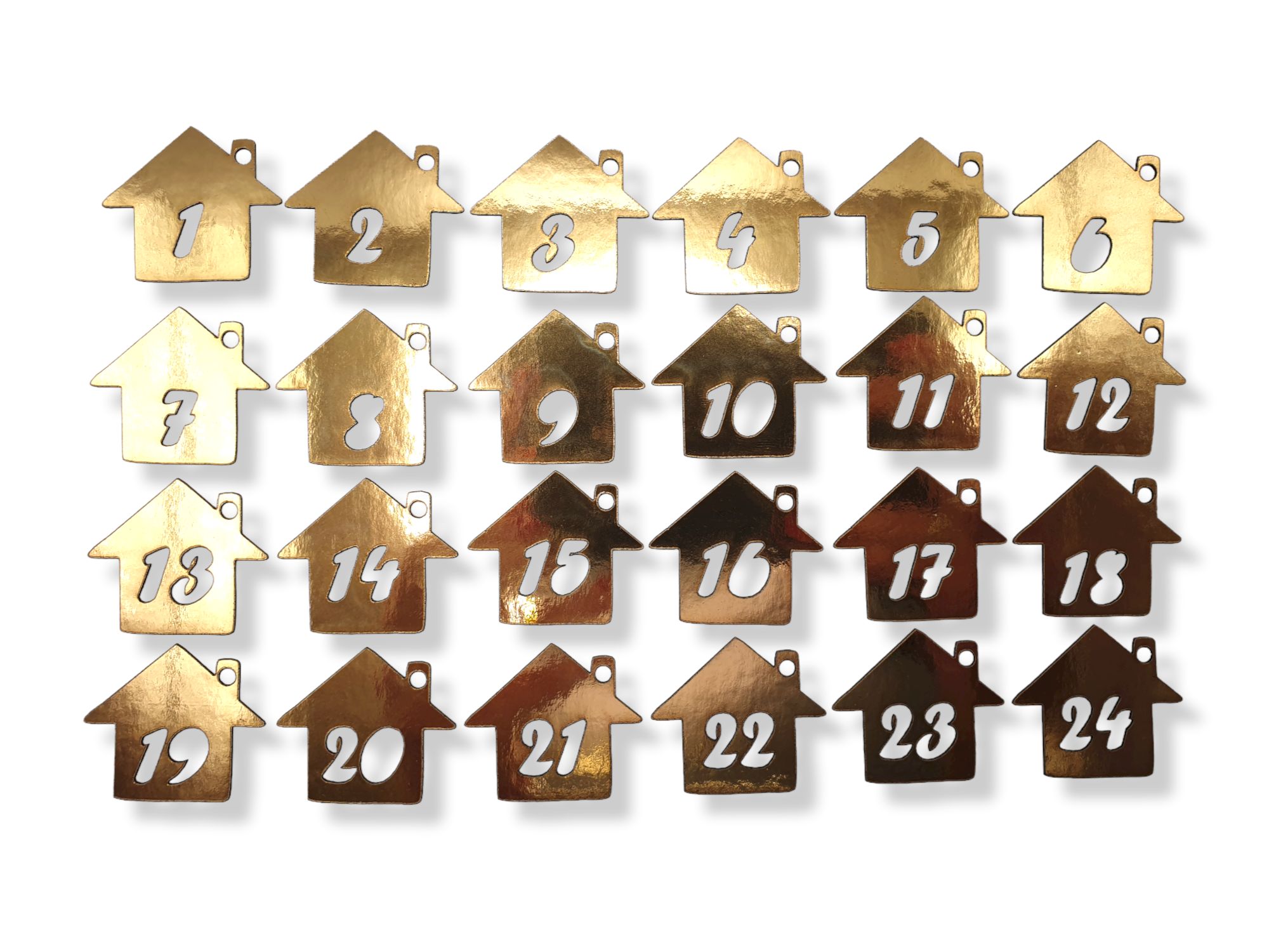 Złote numerki do kalendarza adwentowego zawieszki cyferki domki scrapki dekoracja Boże Narodzenie