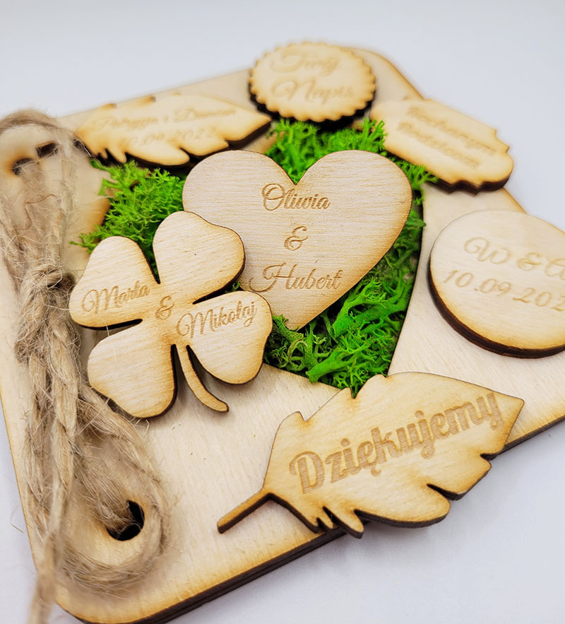 Drewniane scrapki, Twój Napis, Imię, Inicjały Ślub rękodzieło 3szt