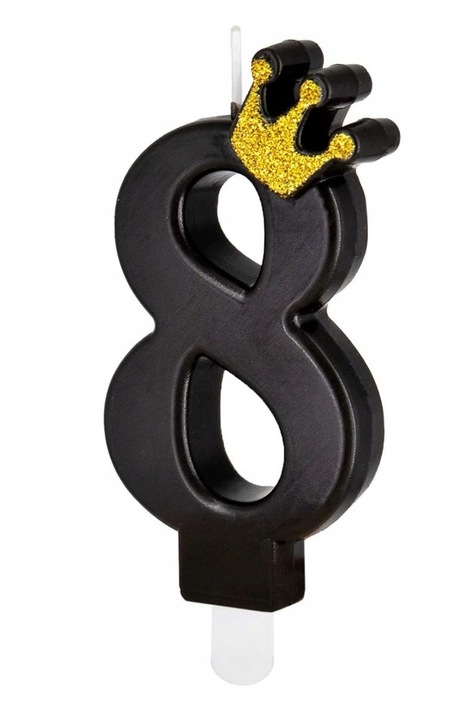 Świeczka czarna ze złotą koroną cyfra 8