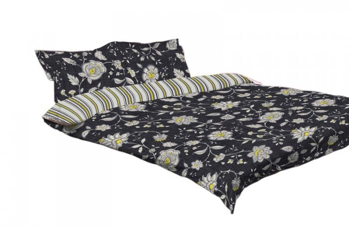 Pościel satynowa Valentini Bianco 160x200 + 2x70x80 wz. Phaladelphia Black