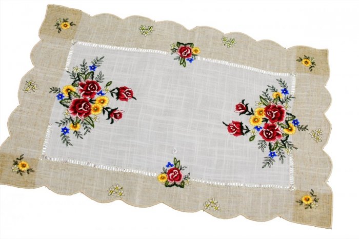 Obrus 35x50 wz. 1787 Kolor: lniany bordowe róże